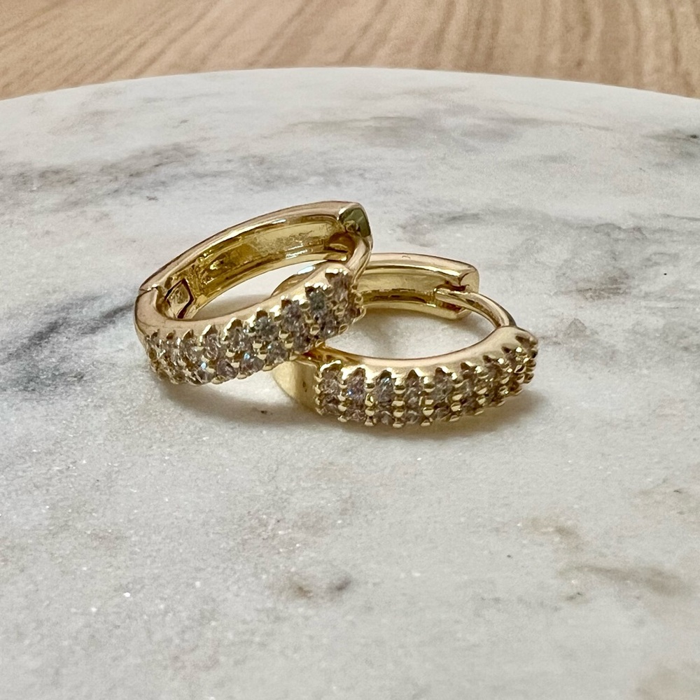 Sparkle Double Row Pave 14k Gold Filled Huggies